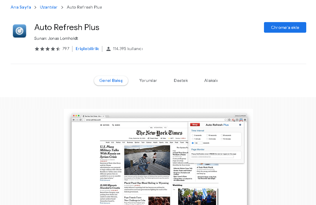 Auto Refresh Plus eklenti sayfası